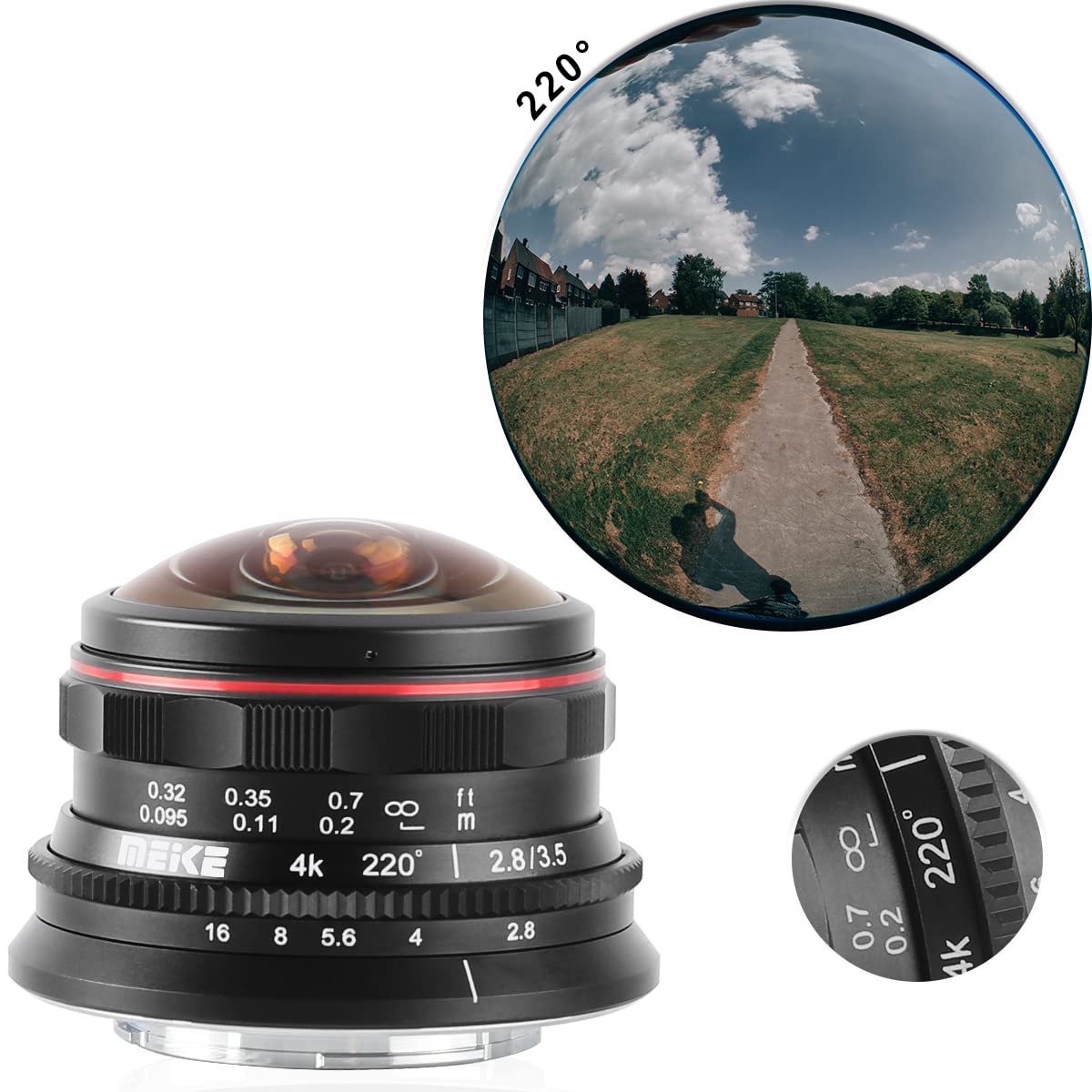 Meike Objectif fisheye circulaire f2.8 de 3,5 mm avec mise au point manuelle 220 degrés compatible avec les appareils photo Olympus Panasonic Lumix M4/3 MFT monture GH4 GH5 GH6 OM-1