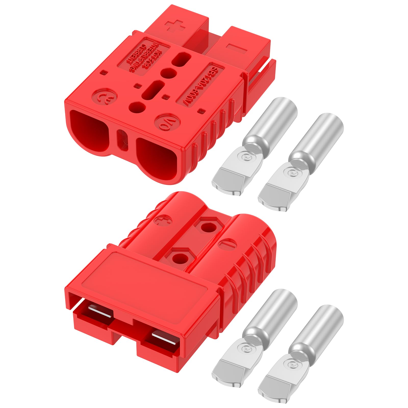 Anderson Connector 120A 600V Battery Quick Connect/Disconnect for 2-6 AWG Cables, Anderson Plug for Winch, Trailer, RV, Forklift (Red, 2 PCS) - 1