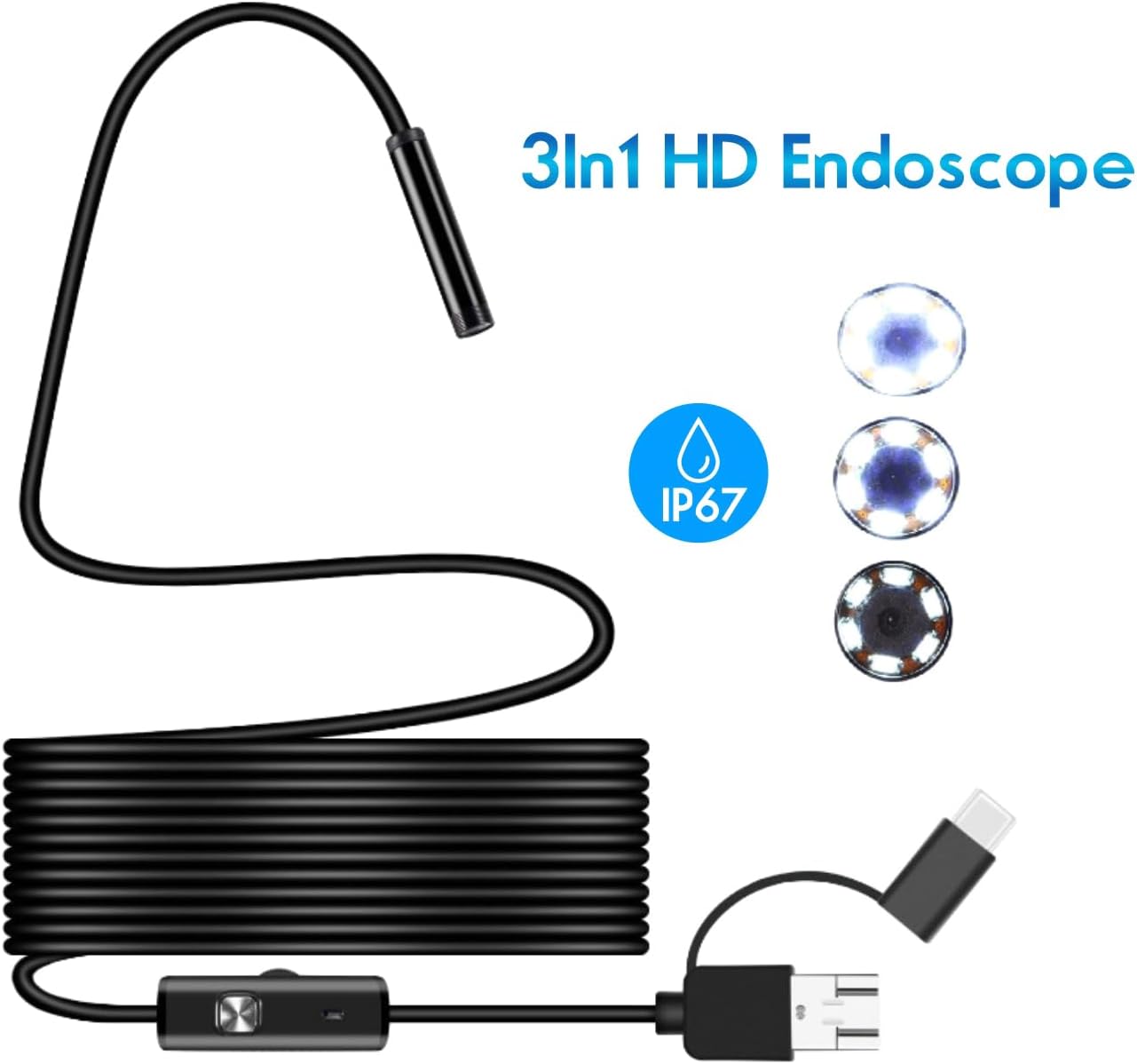 Endoscope Camera with Light, Borescope with Adjustable LED Light,Endoscope Camera,Waterproof Inspection Cameras