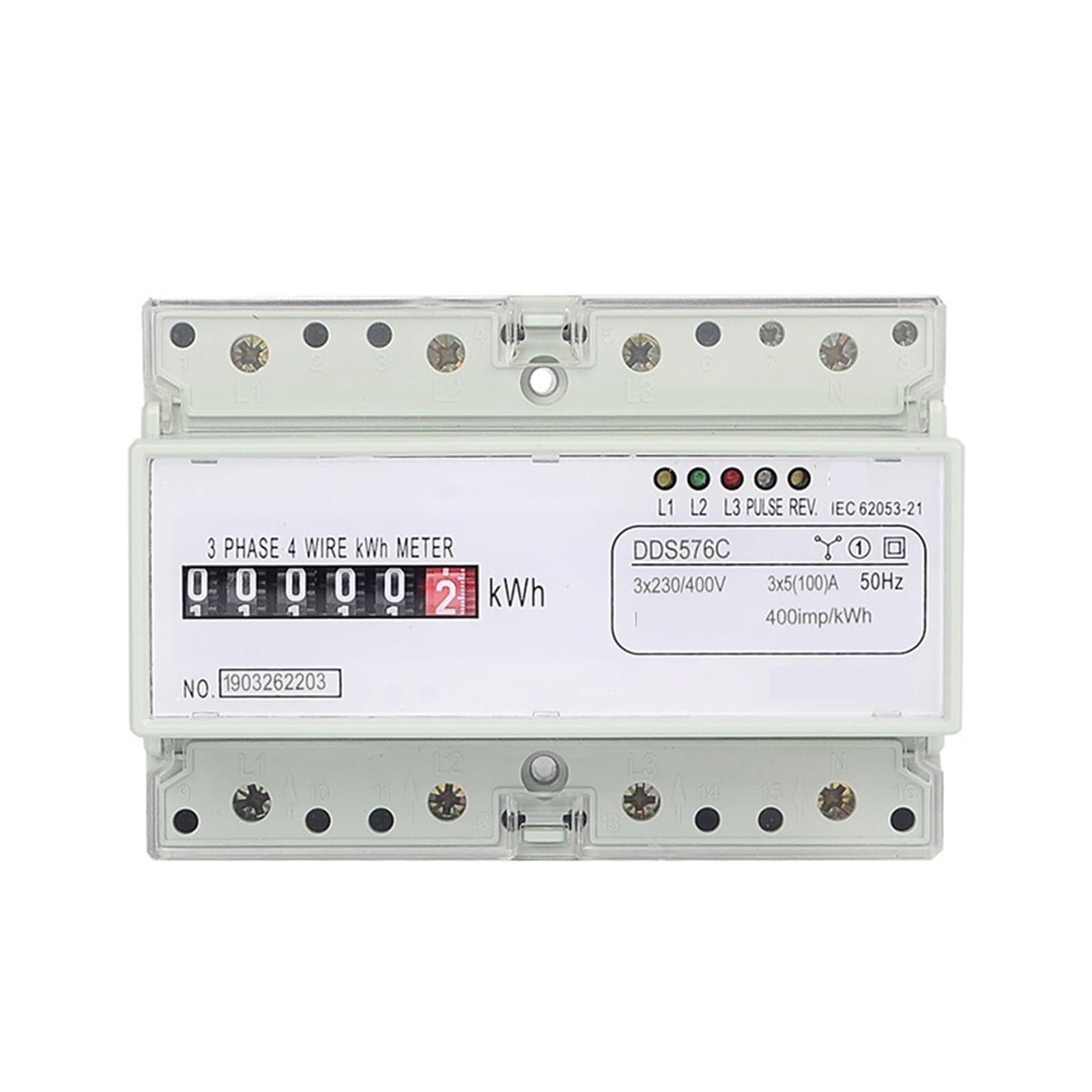 Contador de energía Digital Medidor de Electricidad Digital trifásico de 4 Cables Consumo de energía en kWh Montaje en riel DIN CA 380 V 400 V 100 A 50 Hz(Analog Type DDS576C)