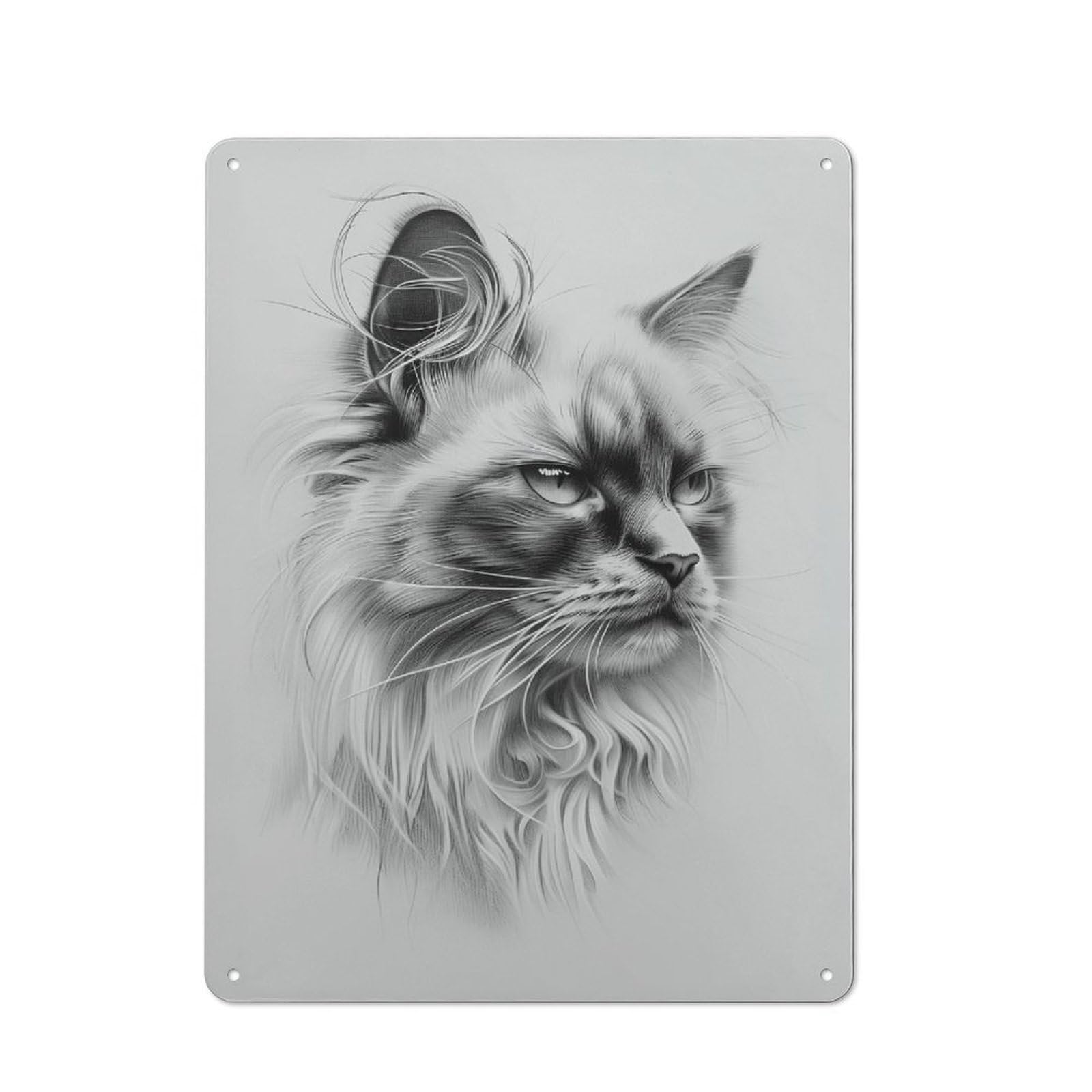 Junmoney Style-23 Pencil Drawing Of A Ragdoll Cat Rustic Metal Sign 40X30cm For Garden Room Or Summerhouse, For Themed Interiors In Garden Rooms And Summerhouses