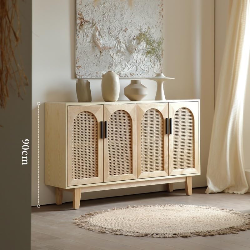 Timechee ラタンサイドボード 幅90cm スライドドア 扉付き 木製