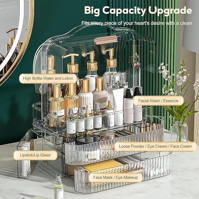 Image of MECHDEL Makeup Organizer /Makeup Box for Storage /Make Up, Cosmetic, Skincare Organiser for Women /Elegant Makeup Vanity with Transparent Drawer /Makeup Cosmetic (Makeup Storage Box- Handle (TR))