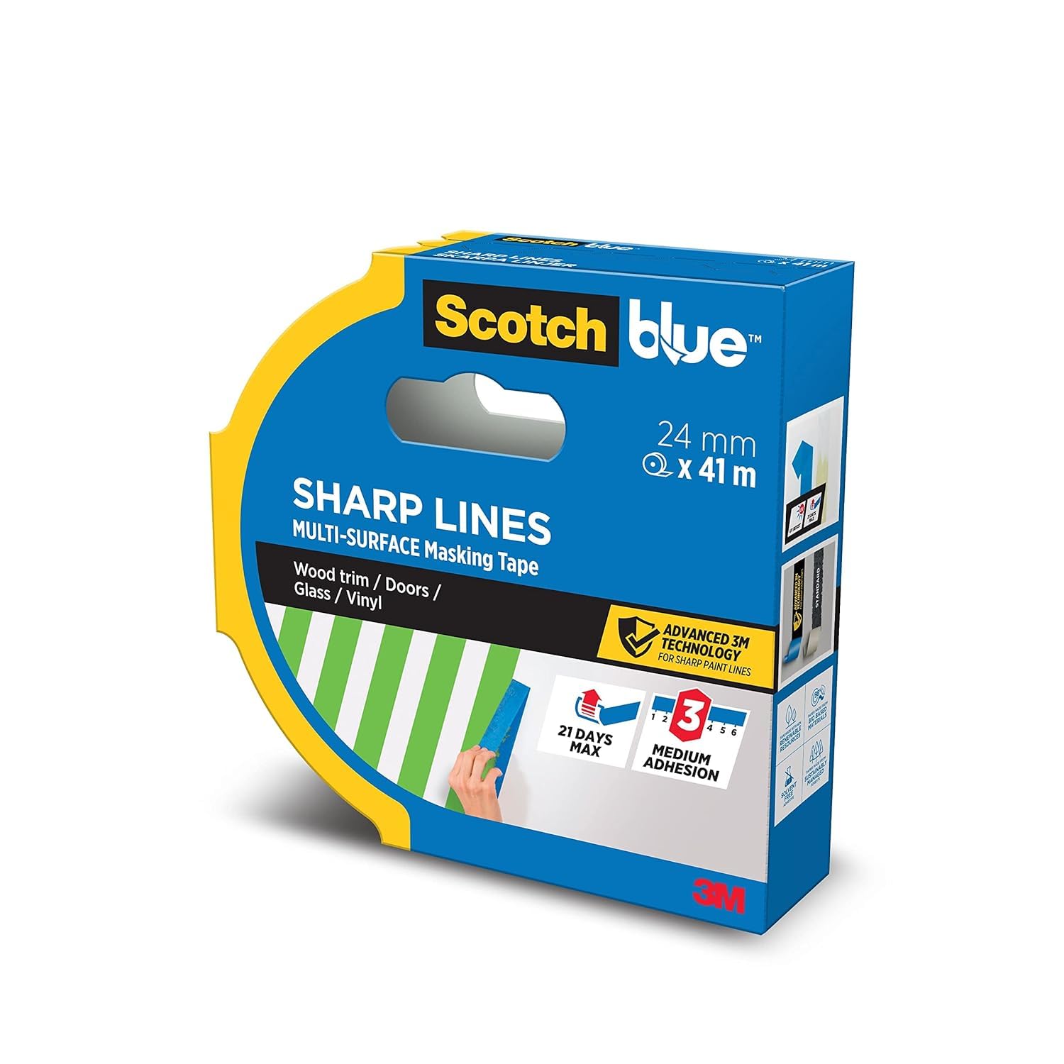 ScotchBlue Advanced 2093 UK Sharp Lines Enhanced Masking Tape for Skirting Boards Doors Windows or Vinyl, Blue, 24 mm