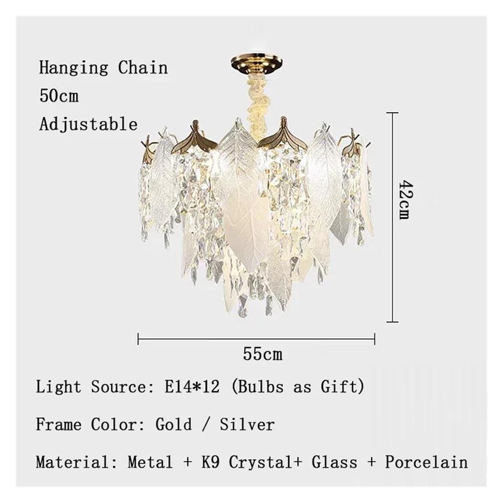 Genérico Lámparas de araña, Lámparas colgantes de cristal con hojas porcelana for techo, modernas y lujosas lámparas LED for decoración del hogar, for sala estar lustre(Remote Dimmable,3-layer)
