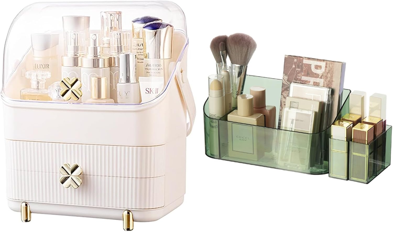 SUNFICON 3 Tiers Makeup Organizer Holder Cosmetic Storage Box with Makeup Tray Holder Organizer Cosmetic Display Case