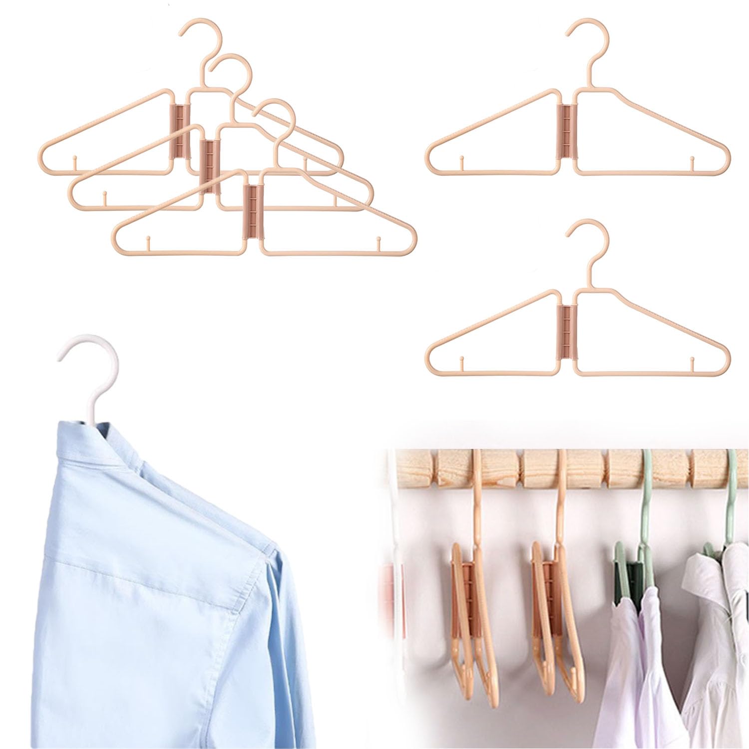 Oudiohai Apricot Folding Clothes Hangers For Travel - 5Pcs Portable, Collapsible Coat Hangers For Closet, Dorm Space Saving, Home, Towel Rack