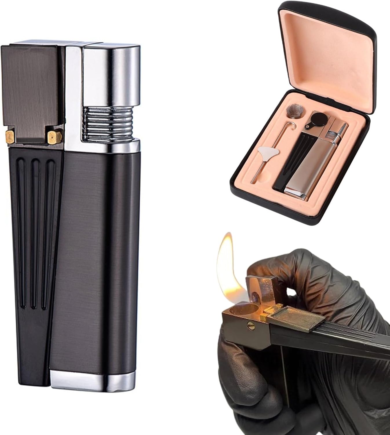 2in1 Retro Foldable Pipe Lighter with Leather Gift Box