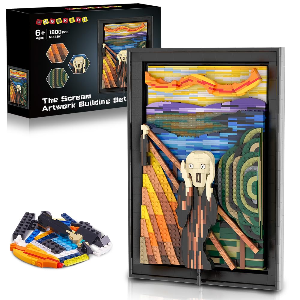HOGOKIDS The Scream Artwork Building Set - 3D Wall Art Building Kit for Home Office Décor Display Framed DIY Painting Building Blocks Creative Activity for Teens Adults Ideas Birthday Gift - 1800 PCS