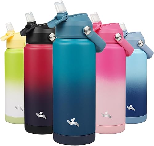 Miniatura 45 de Botella de agua aislada con tapa con pajilla, botella de metal al vacío de acero inoxidable de 12 onzas con mango de silicona, rosa ROSA ROSA,Flor