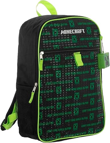 Miniatura 6 de BIOWORLD Minecraft Creeper - Mochila infantil de 5 piezas, color verde, talla única