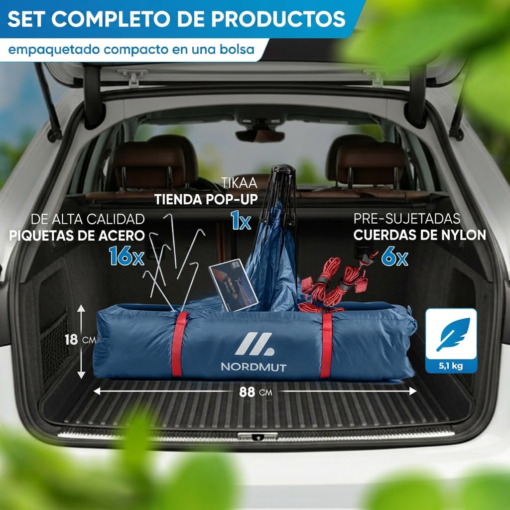 NORDMUT® Tienda Pop-Up 2-4 Personas Impermeable Protección UV Camping