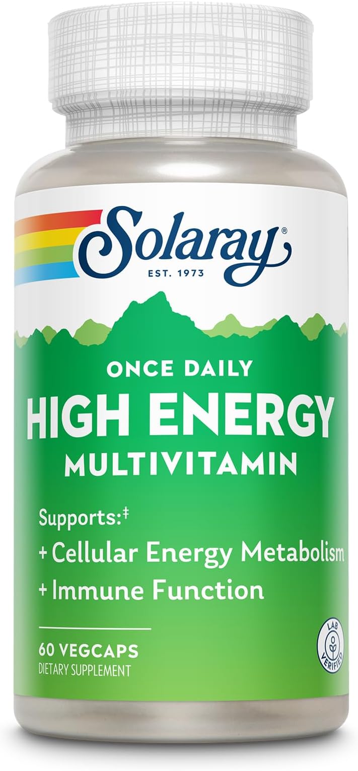 SOLARAY Once Daily High Energy Multivitamin for Women and Men โ with Vitamin C, Vitamin D and Whole Food & Herb Base - Cellular Energy Metabolism & Immune Function Support โ 60 Servings, 60 VegCap