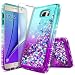 Galaxy S7 Glitter Case with Tempered Glass Screen Protector for Girls Women, NageBee Liquid Waterfall Flowing Sparkle Bling Diamond Shockproof Durable Cute Case for Samsung Galaxy S7 -Aqua/Purple