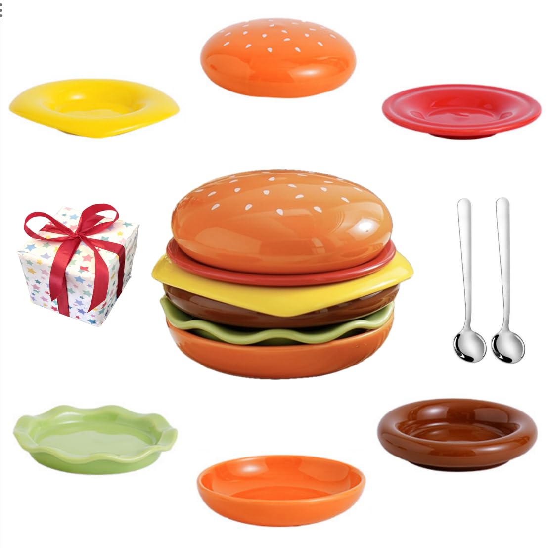 Amazon.com: Ceramic Joe Burger Shape Bowl and Plate 5-piece Set