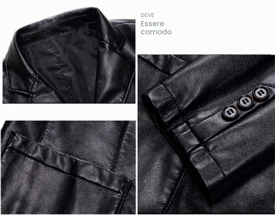 Giacca in Pelle da Uomo Primavera e Autunno Inverno Blazer Bavero PU Tuta in Ecopelle Cappotti Giacca da Moto Bottone Giacca Stile Motociclista Casual Intelligente