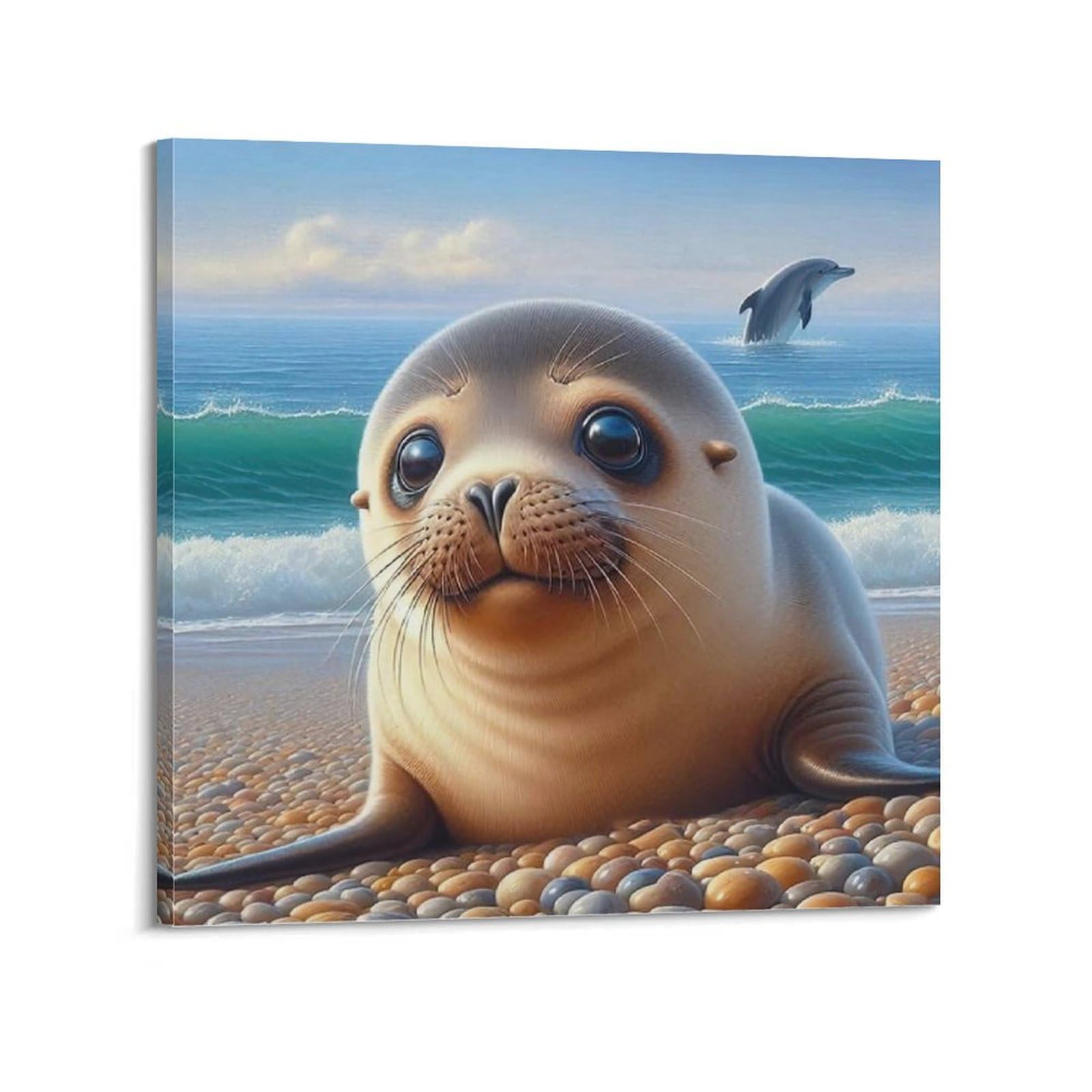 CXHJCA Animal Poster Seal Pup Ocean Dream Poster Decorative Painting Canvas Wall Posters And Art Picture Print Modern Family Bedroom Decor Posters 20x20inch(50x50cm)
