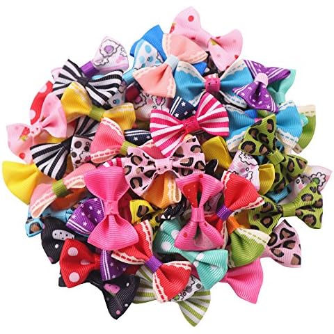 YAKA 60pcs(30pairs) 1.5inch Grosgrain Ribbon Mini Bow Ties Craft Rose Appliques Craft Wedding Hair Bow DIY Decor 30Color (Style1) Cover