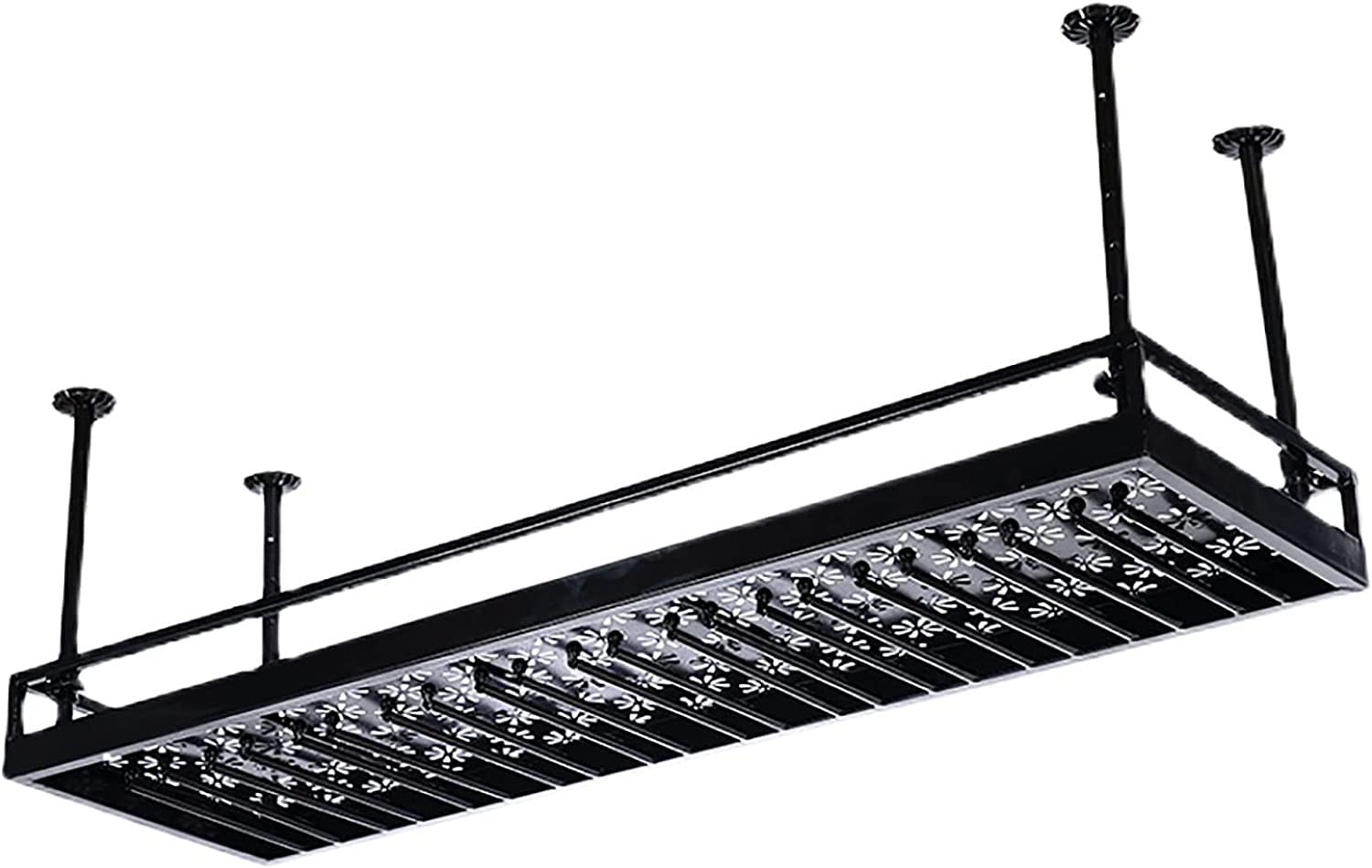 Casier à vin suspendu en fer noir 100cm pour plafond de cuisine