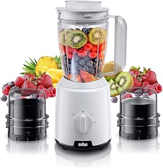 Braun Household 1 Jug Blender 600 W, 1.25 L Working Capacity, TriAction Technology, 2 Mills, 3 way protection 2 speeds + ice crush/pulse - White - JB 1023 WH