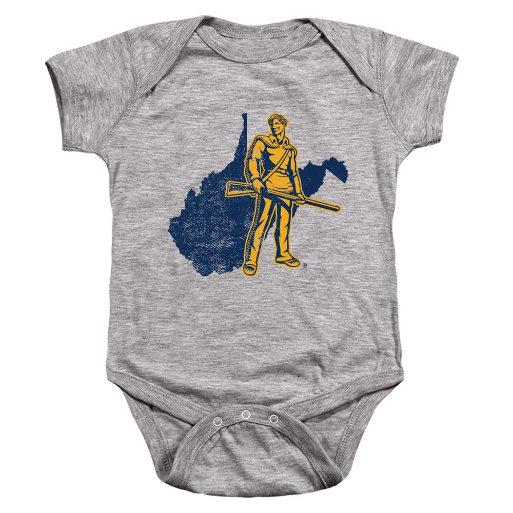 West Virginia University Official State Shape Unisex Infant Snap Suit for Baby,Athletic Heather, 6 Months
