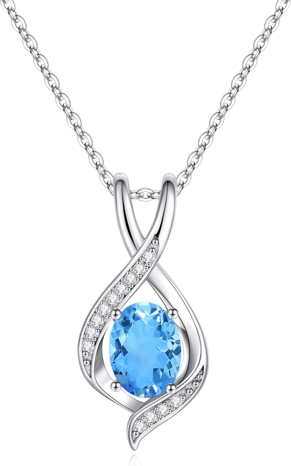 SMILEST Gifts for Her - 925 Sterling Silver Oval Sparkle Birthstone Necklace, Infinity Pendant Necklace Anniversary Birthday Gifts for Women Wife Girlfriend Mom Birthstone Necklace