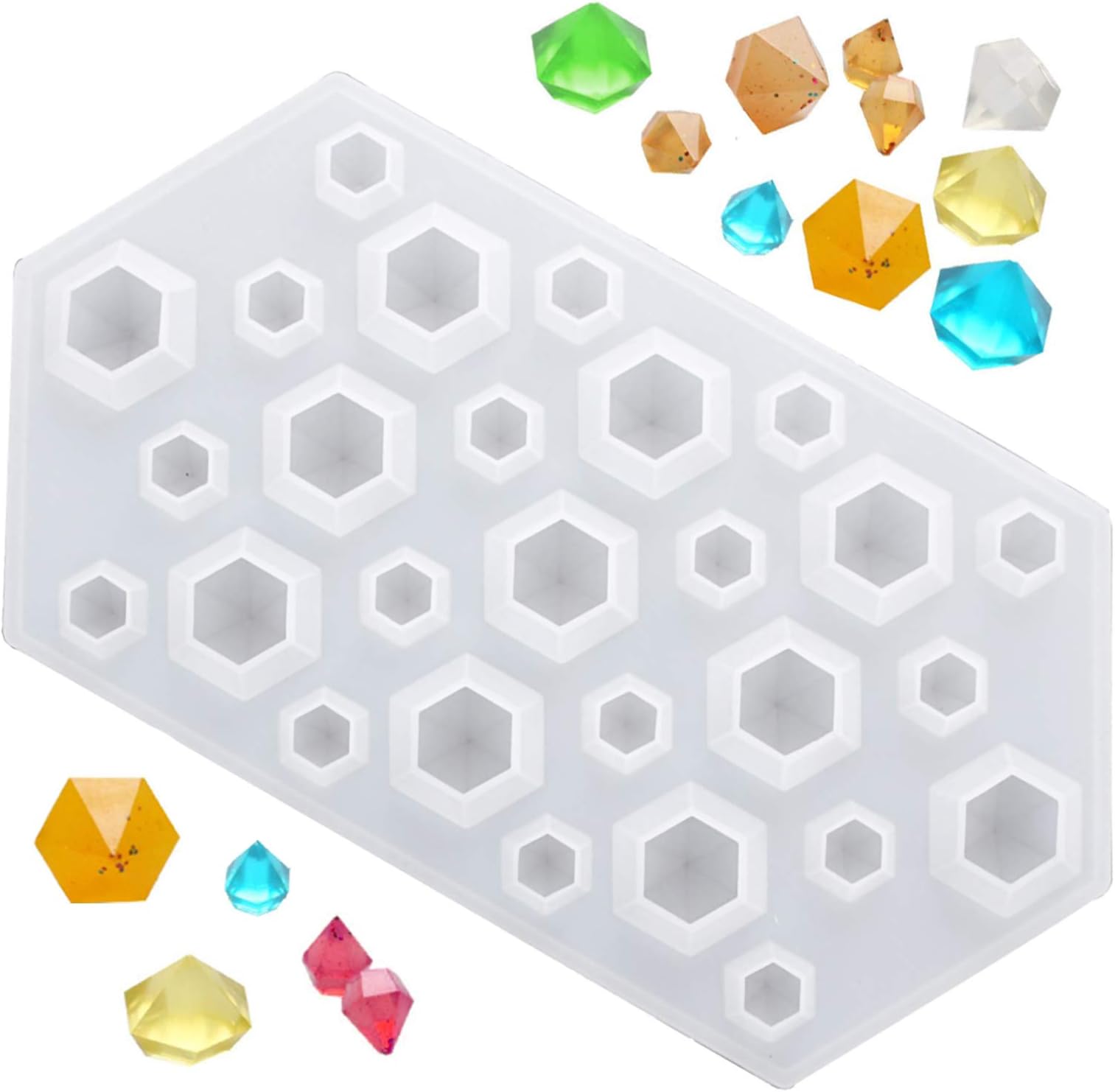 WANDIC 1 Piece Diamond Mold, 30-Cavity 3D Diamonds Gem Translucent Ice Silicone Molds Candy Chocolate Mold for Jewelry Polymer Clay Key Chain Necklace Craft Projects