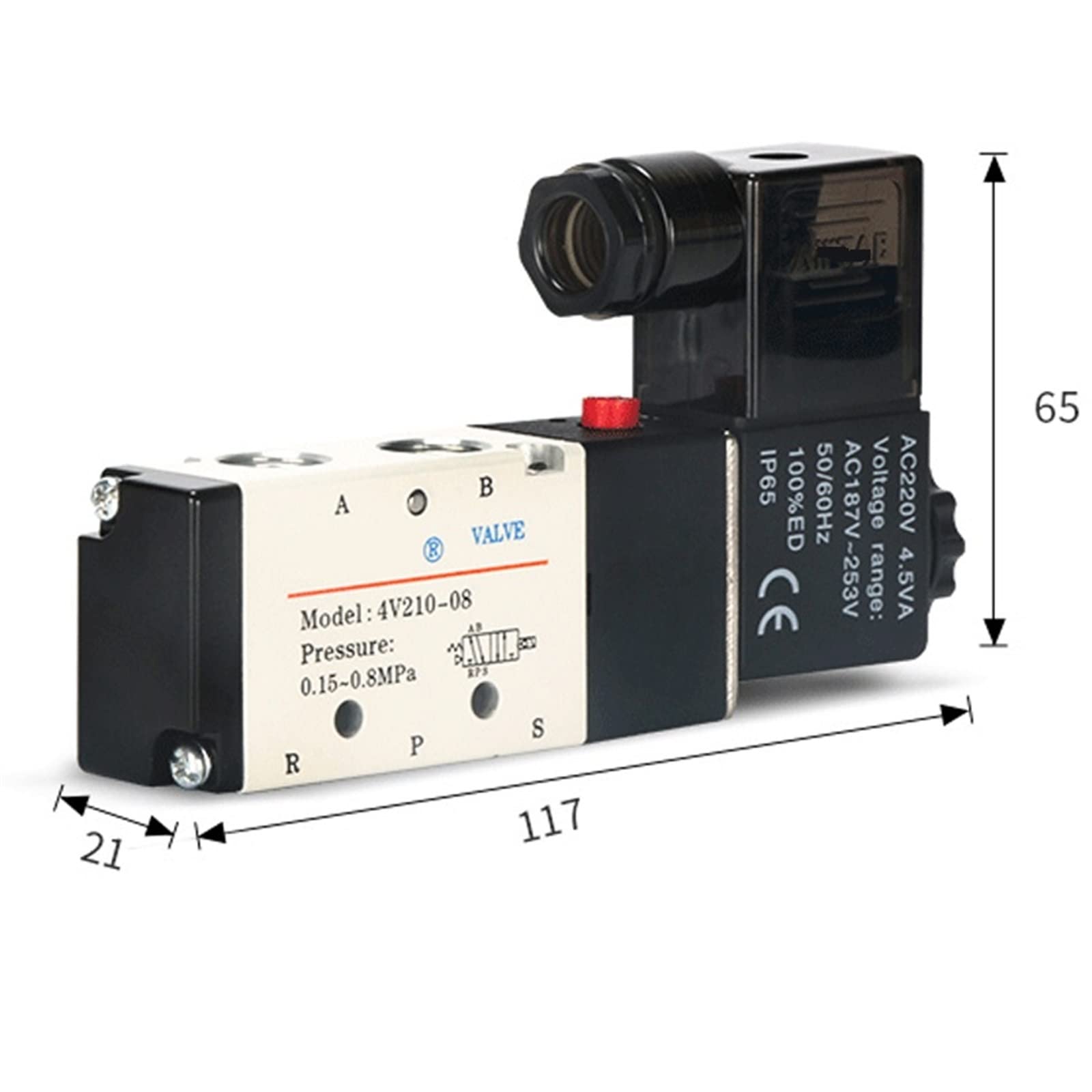 Akcesoria do sprężarek, pasuje do pojedynczej cewki, 2 pozycje, 5 kierunków, pneumatyczny zawór elektromagnetyczny 4 V 210-08, 12 V, 24 V, 110 V, 220 V, 1 sztuka (Ac110, With-6 mm)