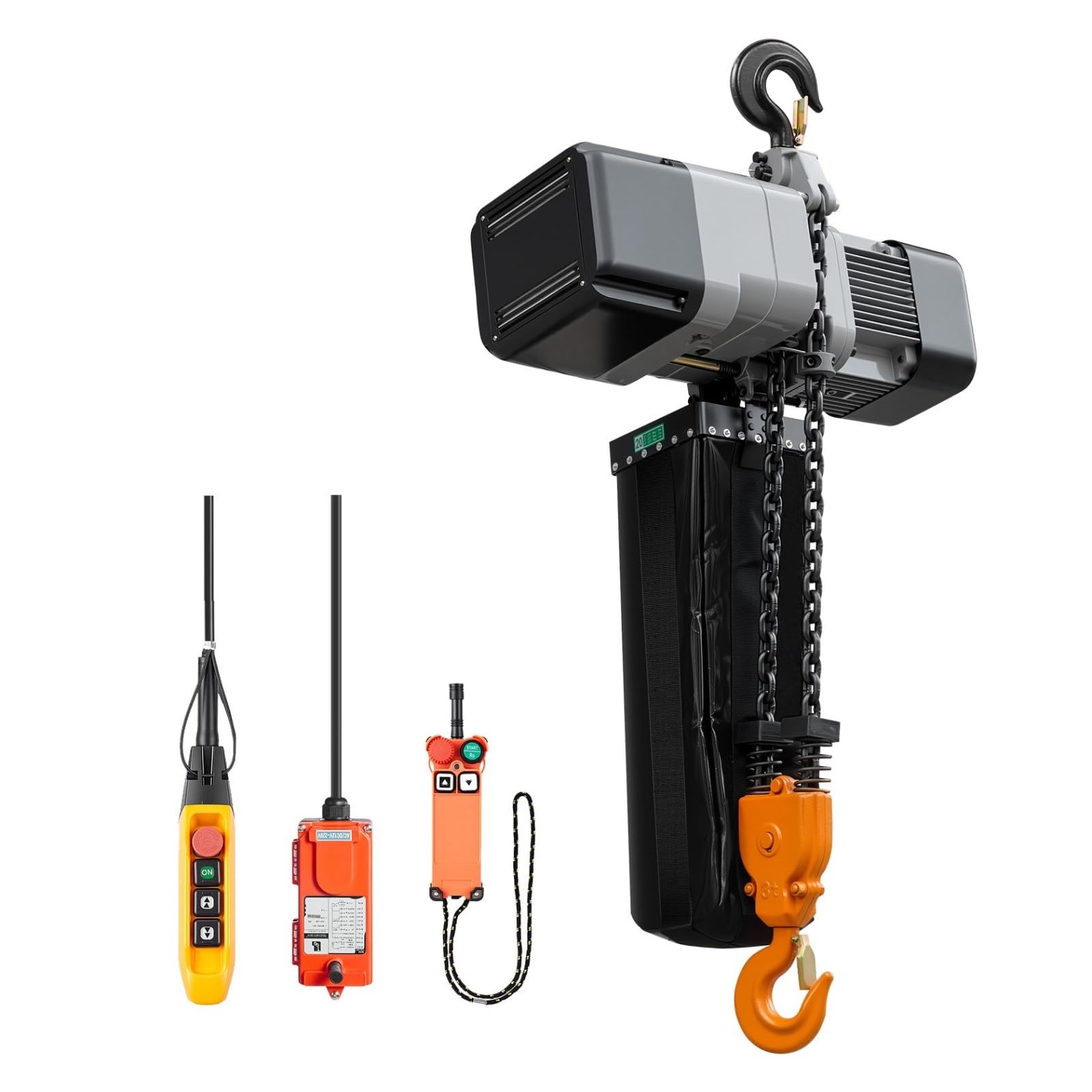 VEVOR Paranco Elettrico a Catena Fisso da 2721 kg, Paranco a Catena Doppia G100, Altezza di Sollevamento 9,1 m, con Telecomando Wireless da 100 m e Telecomando Cablato da 8,2 m, Trifase per Fabbriche