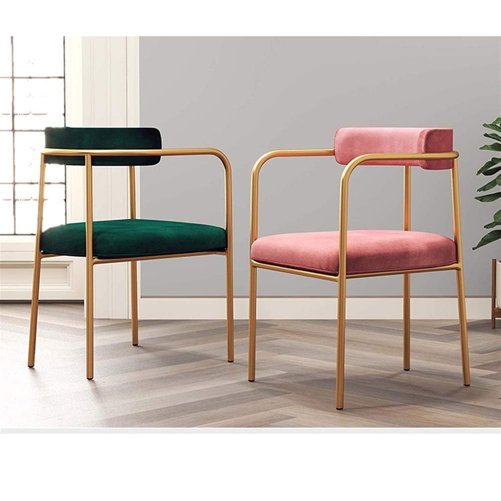 Esszimmerstühle Samtsessel Weiche Rückenlehne Schreibtischstuhl Gold Metallrahmen Küchenstuhl 51x45x76cm Eckstühle (Color : Pink)