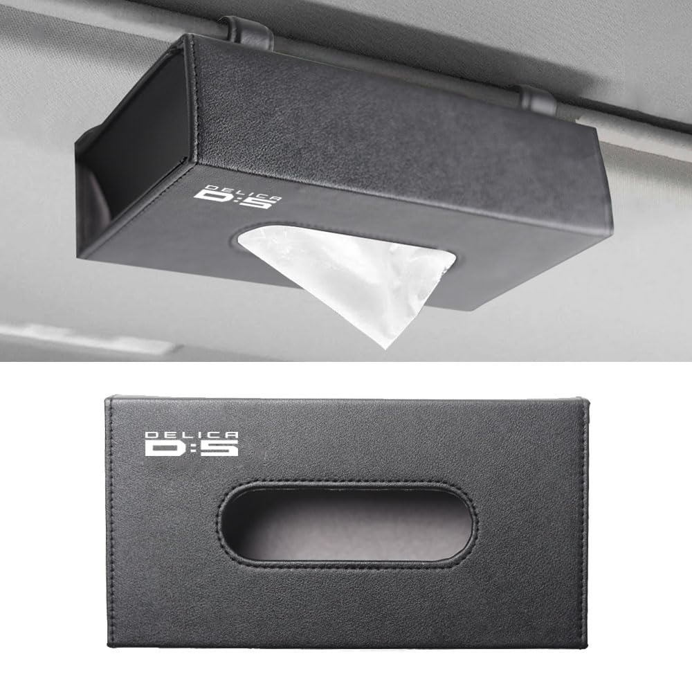 SAWAKAKI 三菱 デリカD:5 に専用設計 ティッシュケース ティッシュ ボックス PUレザー ロゴ入り 大容量 マグネット式 便利グッズ 挟むだけ カスタムパーツ 車用