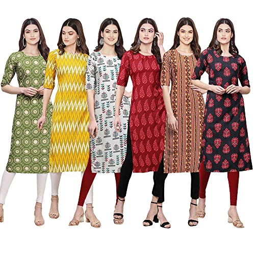 Image of Pinkmint Women's Crepe Digital Print Straight Kurta [Pack of 6] (CKE-329-353-330-333-341-343)