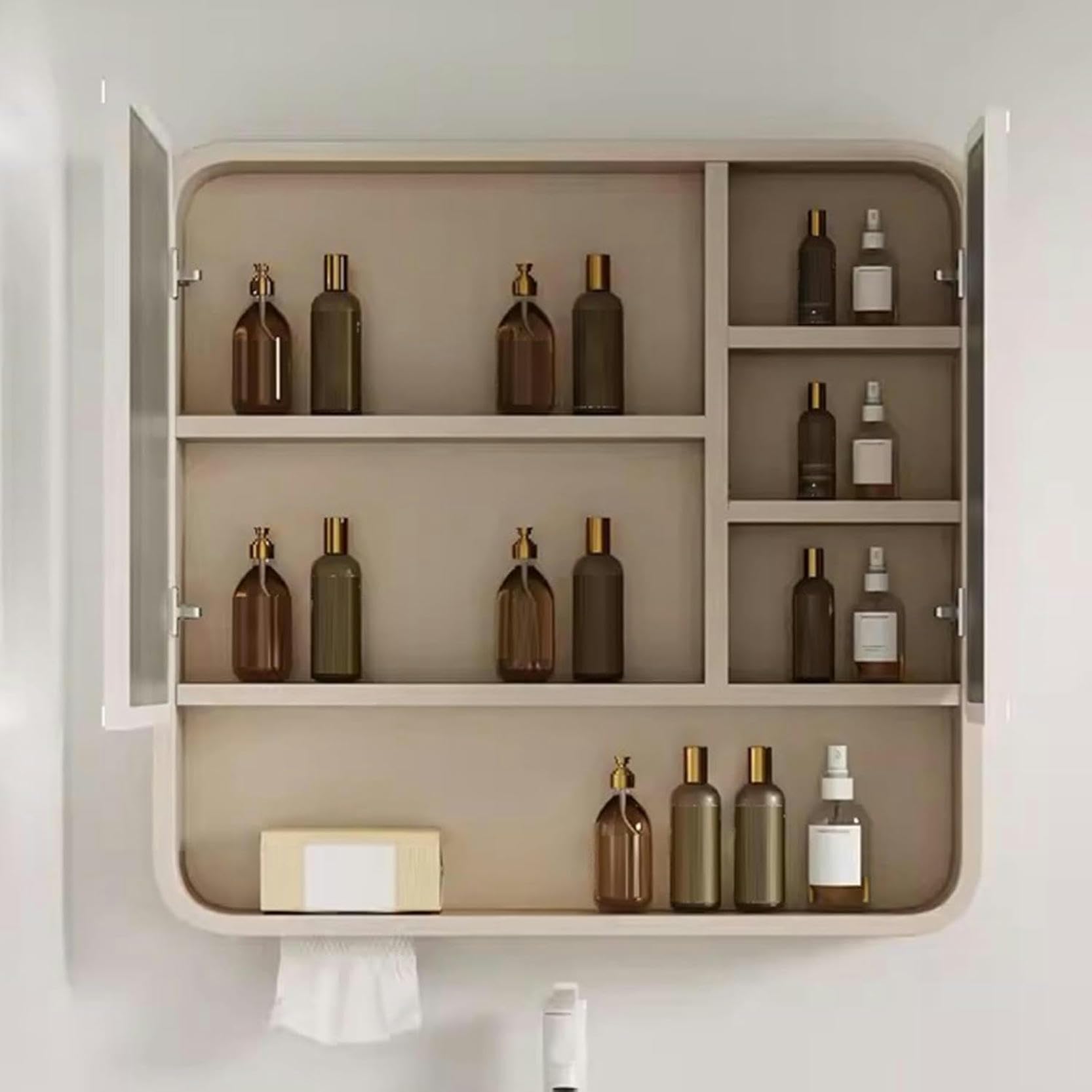 Doble Toque Inteligente Espejo de Baño Armario con Espejo Montado en La Pared Espejo Caja de Espejo Del Gabinete Led Baño Espejo Gabinete Antiniebla Doble Puerta Colgando Gabinete Gabinete de Espejo d