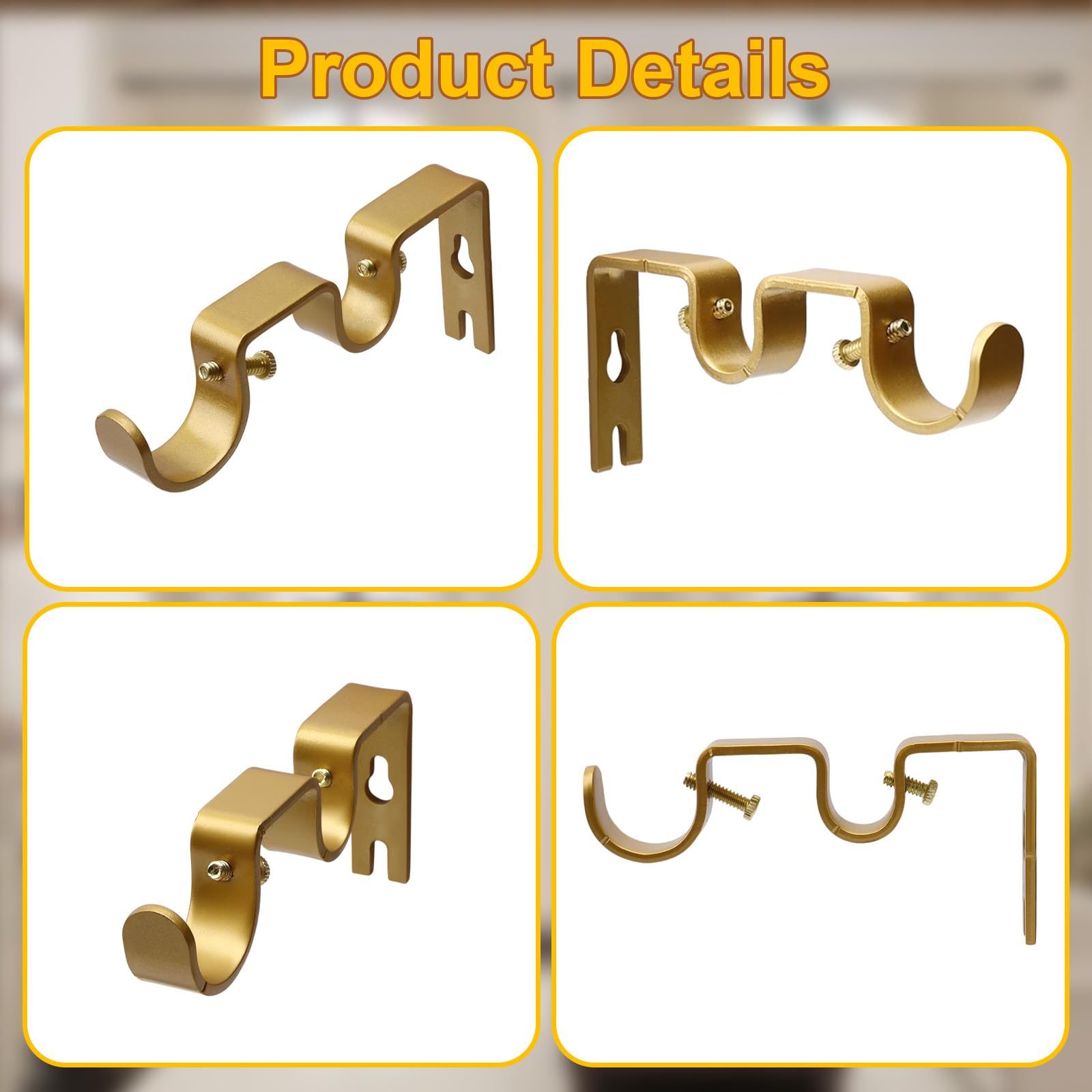 Double Curtain Rod Brackets - Gold Finish -3