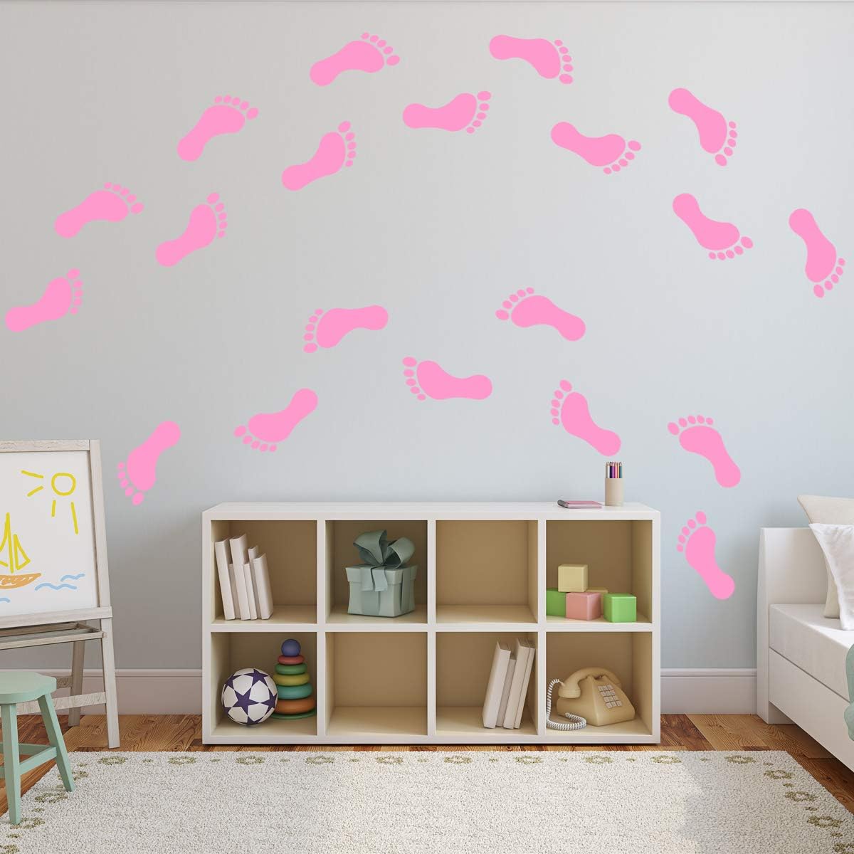 VWAQ Footprint Vinyl Decals - Peel and Stick Floor or Wall Stickers - 20 PCS (Pink)