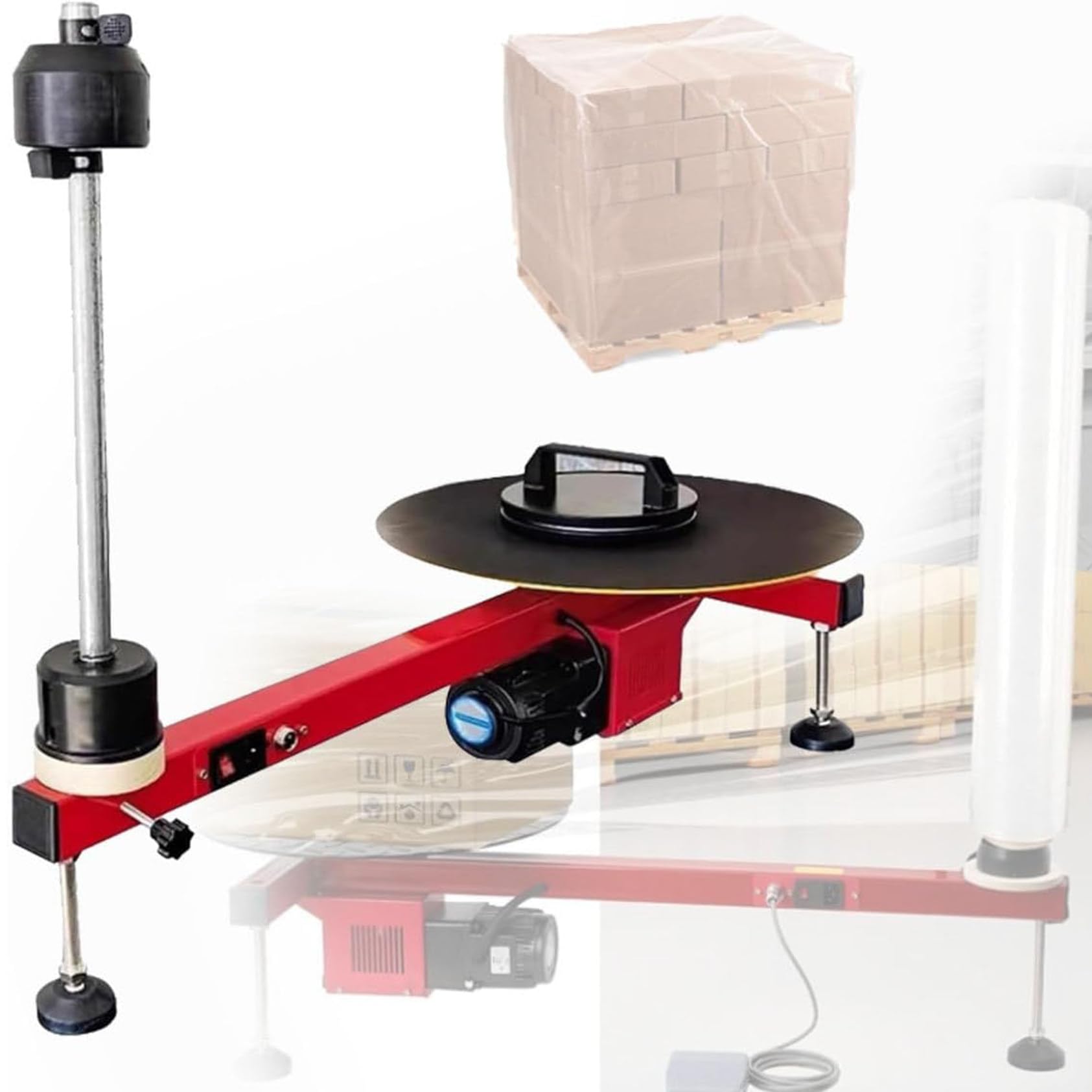 Dévidoir Électrique De Film Étirable Pour Un Emballage Efficace Des Palettes, Plateau Tournant Haute Vitesse 50 Tr/Min, Idéal Pour La Logistique Express Et Le Conditionnement En Carton, Modèle Électr