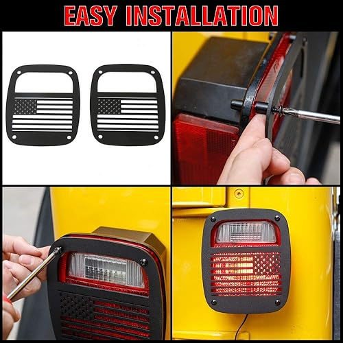 Miniatura 5 de RT-TCZ Cubiertas protectoras de luz trasera de metal para luces traseras 1987-2006 Jeep Wrangler YJ TJ Accesorios (TJ-US Flag)