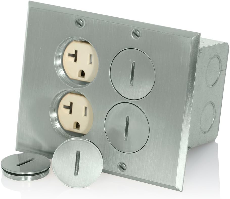 Up To 40% OFF Leviton 35349-TFN 2-Gang Duplex Receptacle Floor Box Assembly, Tamper-Resistant, Nickel Finish, 20-Amp, 125V Featured Product Leviton 35349-TFN 2-Gang Duplex Receptacle Floor Box Assembly, Tamper-Resistant, Nickel Finish, 20-Amp, 125V