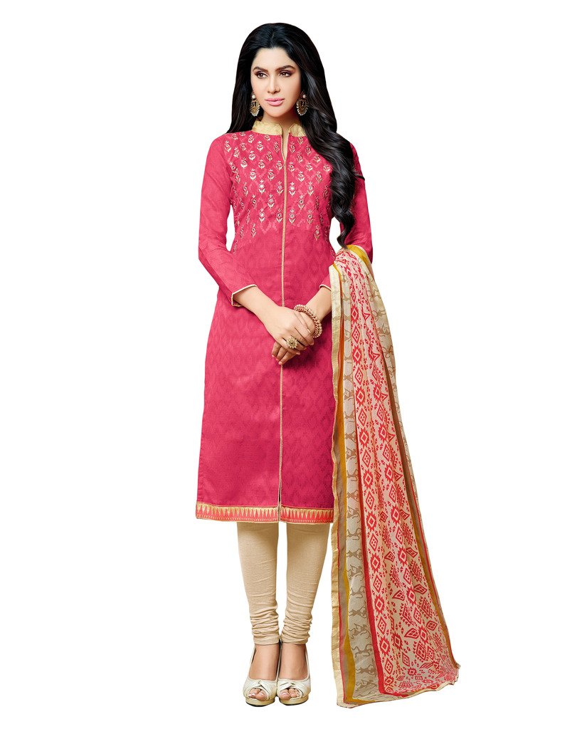 ApplecreationWomen'S Lakda Jacquard Unstitched Salwar Suit (Pink_Free Size)