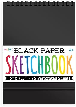 OOLY DIY Cover Small Sketchbook, 5 x 7.5 Inches, Black Paper Sketchbook, Drawing Book for Kids, Artists Drawing Pad for Gel Pens and White Pencils