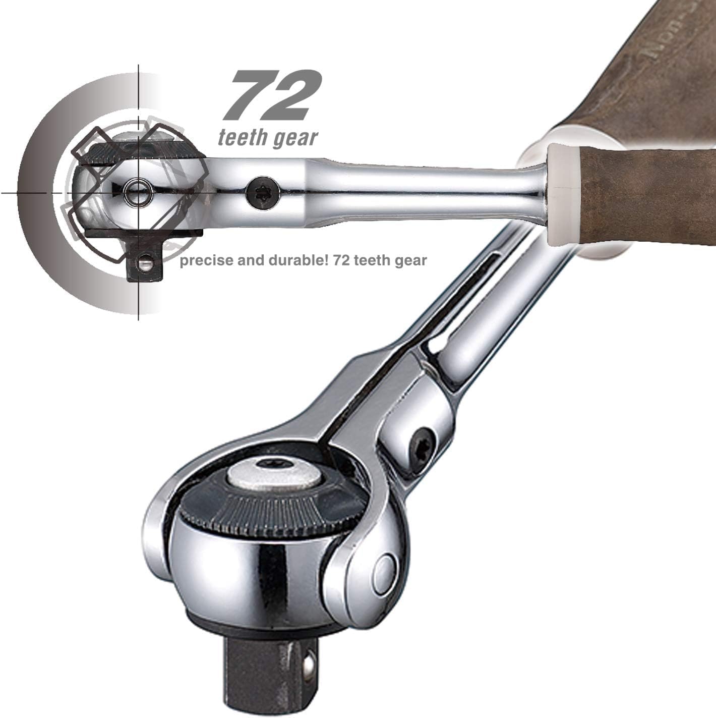 VESSEL 1/4" (6.35mm) Swivel Head Ratchet Socket Wrench - WOOD-COMPO HRH2-SW Non-slip Handle