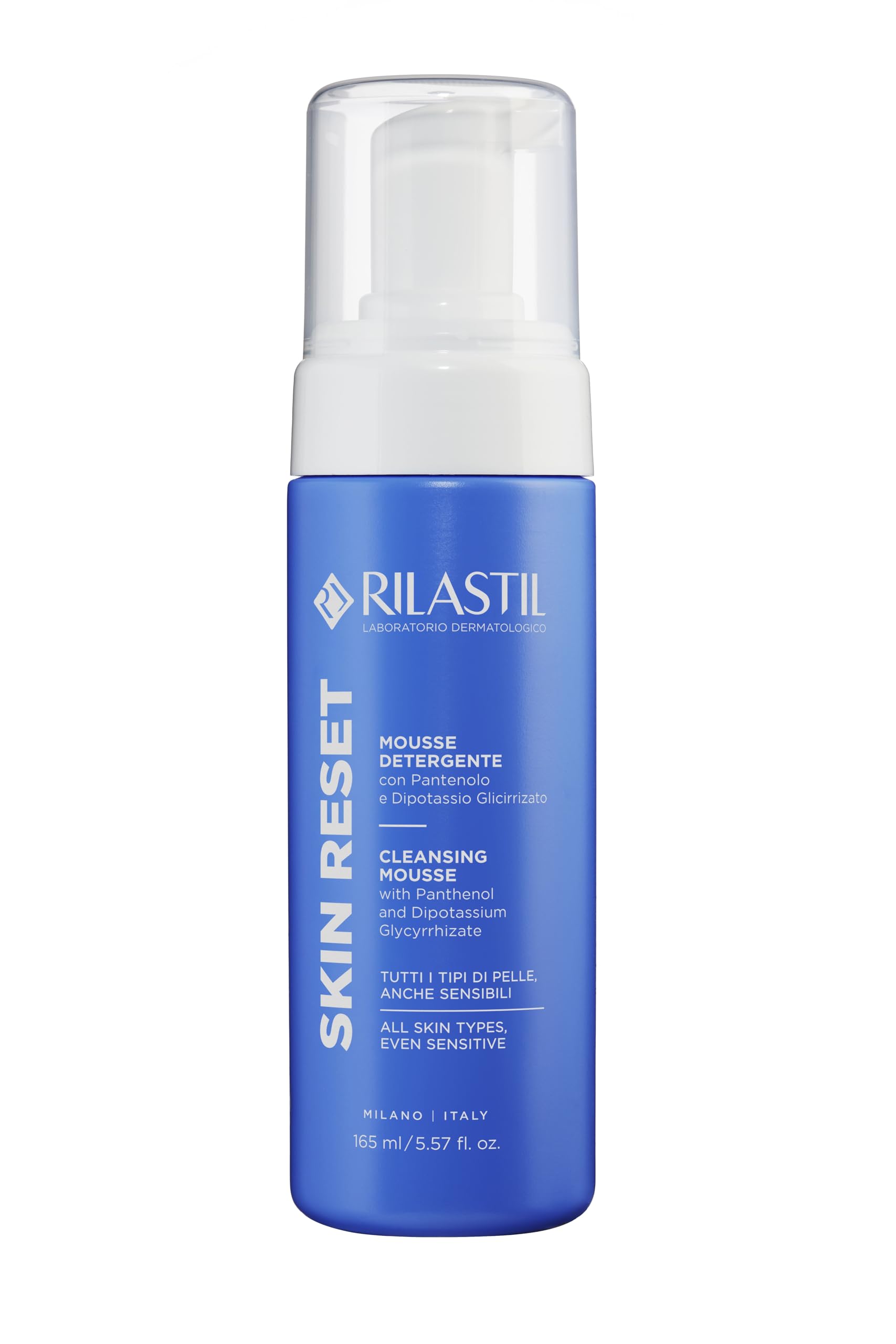 Rilastil Skin Reset Mousse Detergente, Detersione Delicata Viso e Occhi, con Pantenolo e Dipotassio Glicirrizato, 165 ml