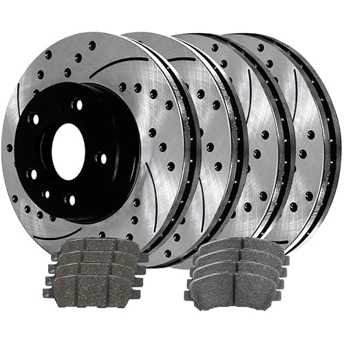 AutoShack BRAKEPKG875 Front and Rear Drilled and Slotted Brake Kit Rotors Black and Ceramic Pads Set of 4 Replacement for 2008-2010 2011 2012 2013 Nissan Rogue 2014-2015 Rogue Select 2.5L AWD FWD