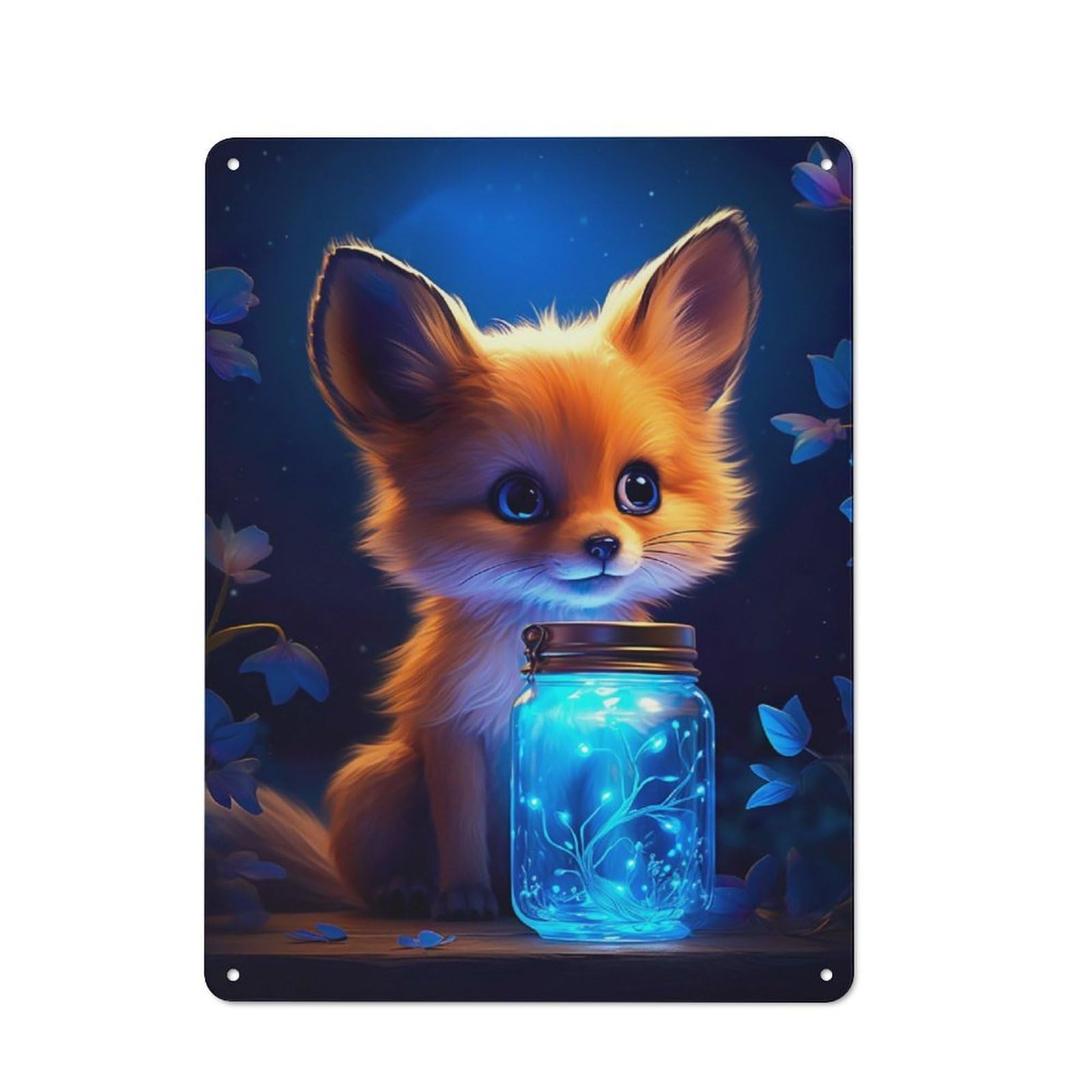 Junmoney Cute Fox Luminous Glow For Garden Room Or Summerhouse, Rustic Tin Sign 40X30cm, Tin Sign Wall Decor For Garden Rooms And Summerhouses