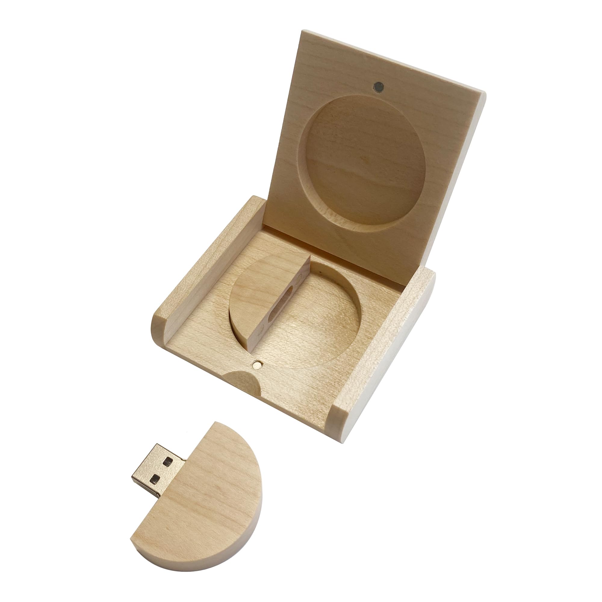 Memoria USB circular de madera de arce con caja de madera (USB 2.0/4GB, 10 unidades)