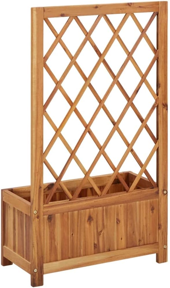 Garden Raised Bed with Trellis,Wood Planter with Trellis, Planter Box with Trellis, Raised Garden Bed Outdoor for Plants Hanging Flower Baskets, Solid Acacia Wood