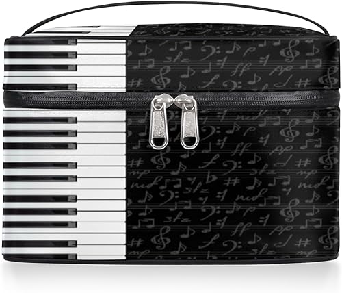 Bolsa de maquillaje grande con diseño de piano para mujer, bolsa de cosméticos de viaje, bolsa de maquillaje portátil para botellas, pinceles, lápiz