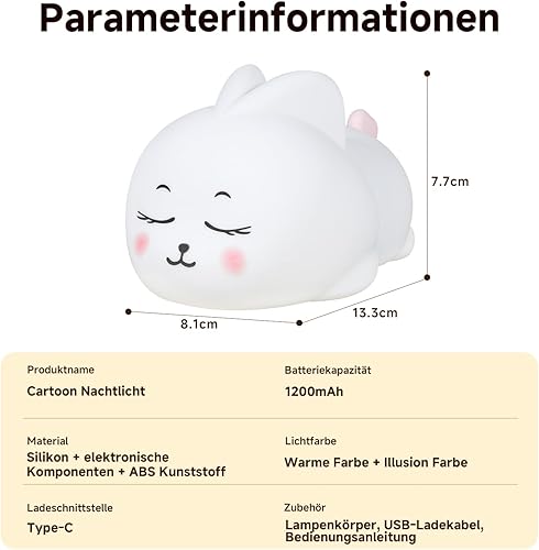 Miniatura 8 de Lindo conejito para niños, luz nocturna regulable para habitación de bebé, lámpara de lactancia recargable al tacto, luz LED de silicona suave,