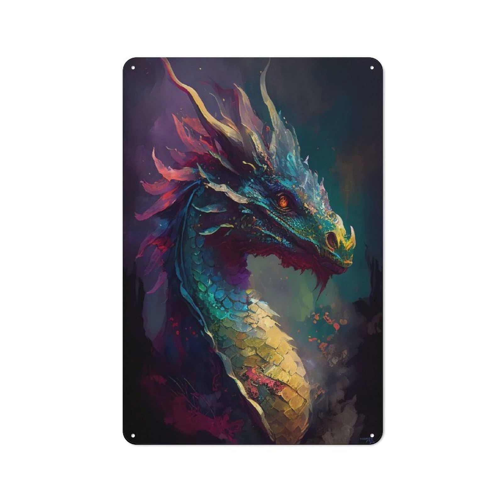 Tin Wall Plaque 30x20cm with Impressionist Dragon for Café Or Restaurant, Suited to Restaurant Decor Fans