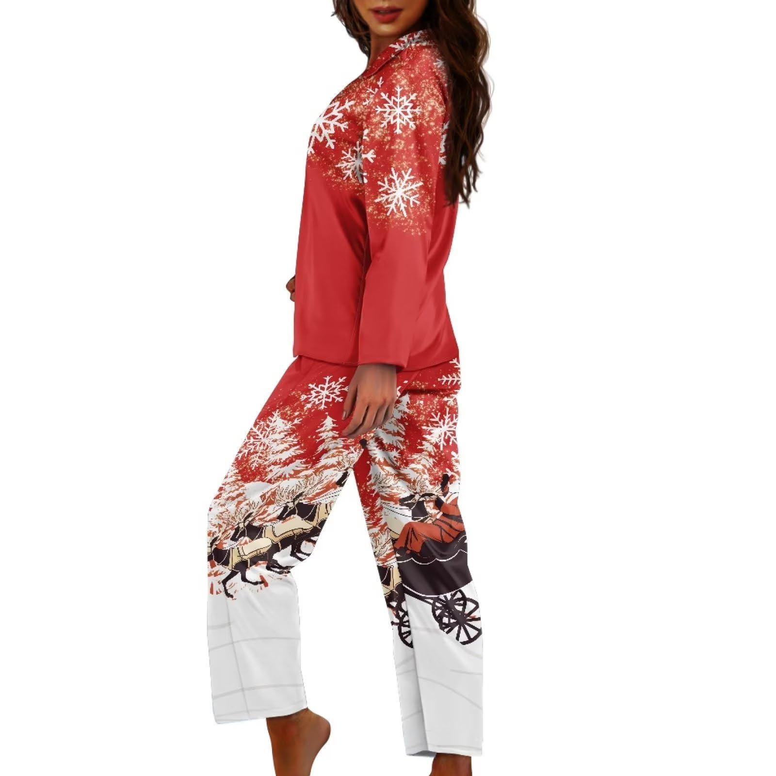 Set pigiama da donna, 2 pezzi, camicia a maniche lunghe e pantaloni lunghi, morbido pigiama per il tempo libero per viaggi, casa, feste, XS-4XL